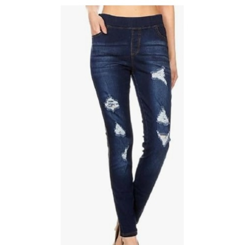 NWT Jvini Pull On Distressed Stressed Dark Blue Jegging Jeans Stretch XL 14-16